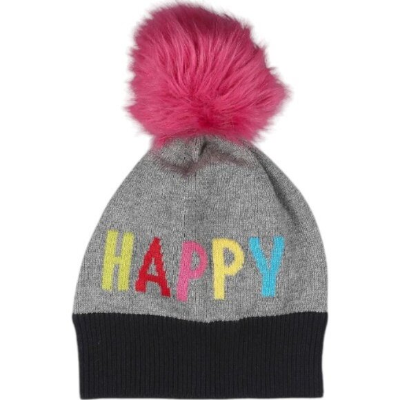 Baby Gap girls grey 'Happy" pompom toque - Picture 1 of 4